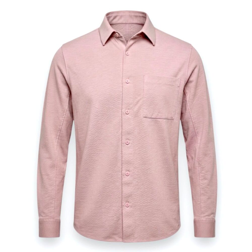 Lululemon Commission Shirt Mens M Pink Stretch Travel Button Down Hidden Pocket